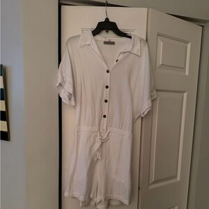 Cotton natural White Button-Up Romper Xl New